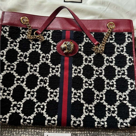 Authentic Rare Gucci Raja Leather and Tweed Tote w/ Crystal Tiger - Brand New - Picture 3 of 12